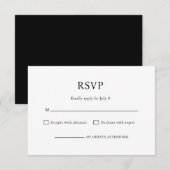 モダンな黒と白の結婚式RSVP 出欠カード (正面/裏面)