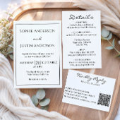モダンな黒と白の結婚式RSVP QRコード 出欠カード