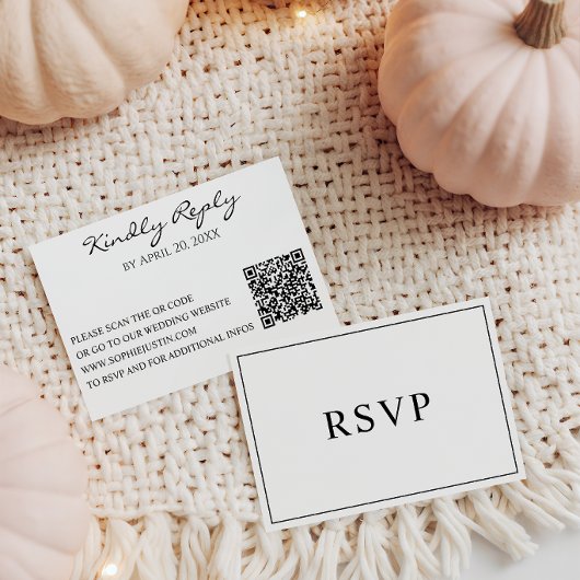 モダンな黒と白の結婚式RSVP QRコード 出欠カード