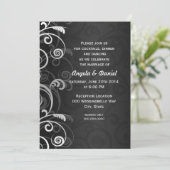 モダンな黒と白の花の結婚式の披露宴 招待状 (スタンド正面)