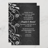 モダンな黒と白の花の結婚式の披露宴 招待状 (正面/裏面)