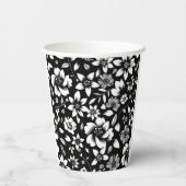 モダンな黒と白の花の葉が揺れる 紙コップ (裏面)