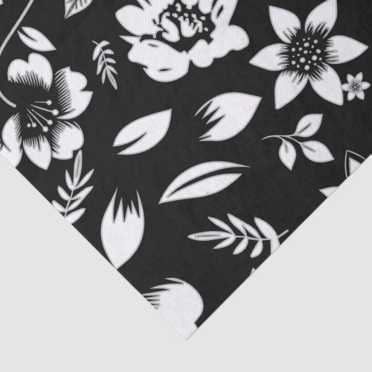 モダンな黒と白の花の葉が揺れる 薄葉紙 (詳細)