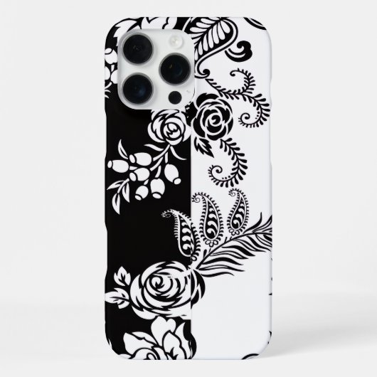 モダンな黒と白の花柄 iPhone 16 Pro Max カバー (裏面)