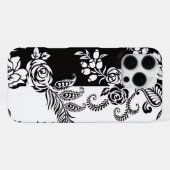 モダンな黒と白の花柄 iPhone 16 Pro Max カバー (裏面横)
