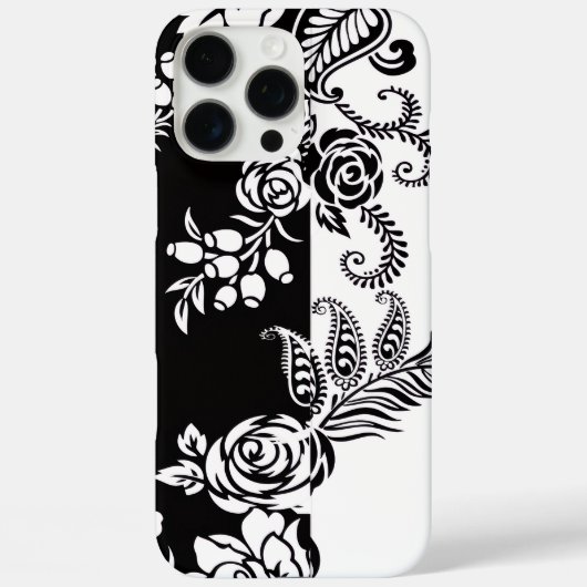モダンな黒と白の花柄 iPhone 16 Pro Max カバー (裏面)