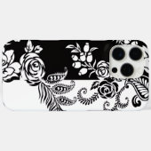 モダンな黒と白の花柄 iPhone 16 Pro Max カバー (裏面 (横))