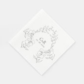 モダンな黒と白の花輪デザイン スタンダードランチョンナプキン (角)
