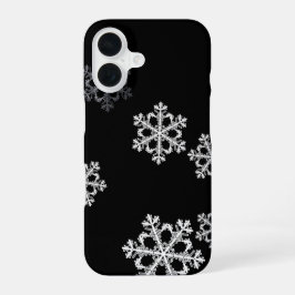 モダンな黒と白の雪の結晶パターン iPhone 16ケース
