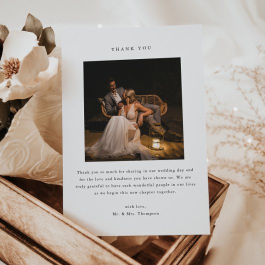 モダンな黒と白の2枚の写真の結婚式 サンキューカード
