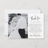 モダンな黒と白の2枚の写真の結婚式 サンキューカード (裏面)