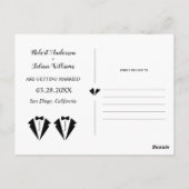 モダンな黒と白の2枚の写真を使ったゲイのSave the Date ポストカード (裏面)