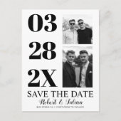 モダンな黒と白の2枚の写真を使ったゲイのSave the Date ポストカード (正面)