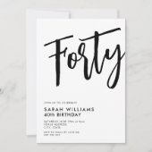 モダンな黒と白の40歳の誕生日 招待状 (正面)