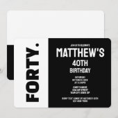 モダンな黒と白の40歳の誕生日 招待状 (正面/裏面)