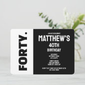 モダンな黒と白の40歳の誕生日 招待状 (スタンド正面)