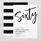 モダンな黒と白の60歳の誕生日 招待状 (正面/裏面)