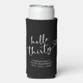 モダンな黒と白のHello 30 バースデー スリム缶クーラー (Seltzer正面)