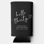 モダンな黒と白のHello 30 バースデー スリム缶クーラー (裏面)