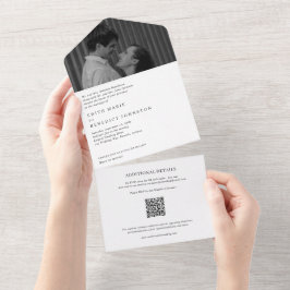 モダンな黒と白のQRコード付き写真結婚式 オールインワン招待状
