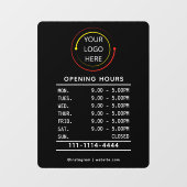 モダンな黒と白のQR営業時間ロゴ ウィンドウサイン (シート)