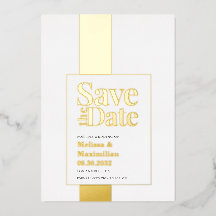 モダンな黒と白のSave Date箔押し招待状