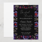 モダンな黒と紫のダークな花柄デザイン 招待状 (正面/裏面)