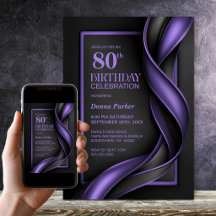 モダンな黒と紫の80歳の誕生日パーティー