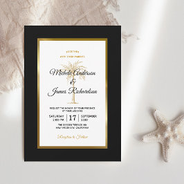 モダンな黒と金のヤシの木の結婚式 招待状