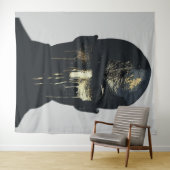 モダンな黒と金の抽象的な肖像画アート タペストリー (インサイチュ(横))