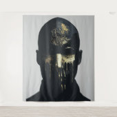 モダンな黒と金の抽象的な肖像画アート タペストリー (正面)