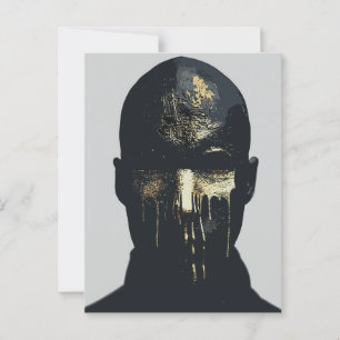 モダンな黒と金の抽象的な肖像画アート ポストカード