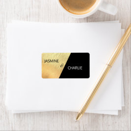 モダンな黒と金の箔押し ウェディングリターン ラベル