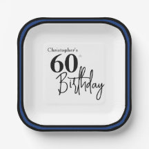 モダンな黒と青の華やかな60歳の誕生日プレート