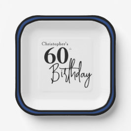 モダンな黒と青の華やかな60歳の誕生日プレート ペーパープレート