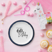 モダンな黒と青の華やかな60歳の誕生日プレート ペーパープレート (パーティー)