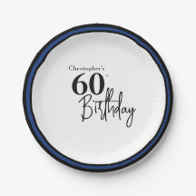 モダンな黒と青の華やかな60歳の誕生日プレート