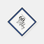 モダンな黒と青の60歳の誕生日記念ナプキン スタンダードカクテルナプキン (角)