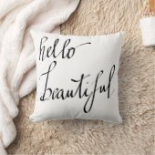 モダンな黒のこんにちは美しい原稿のタイポグラフィ クッション (ブランケット)