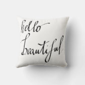 モダンな黒のこんにちは美しい原稿のタイポグラフィ クッション (裏面)