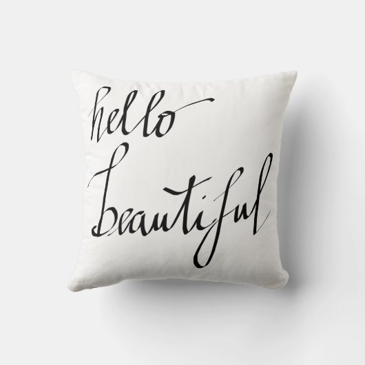 モダンな黒のこんにちは美しい原稿のタイポグラフィ クッション (裏面)