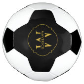 モダンな黒のカスタムイニシャル名入り サッカーボール (回転)