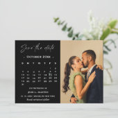 モダンな黒のカレンダー写真 Save the Date 招待状 (スタンド正面)