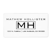 モダンな黒のテキストが白地にプロフェッショナルなモノグラム ラベル (正面)