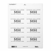 モダンな黒のテキストが白地にプロフェッショナルなモノグラム ラベル (フルシート)