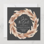 モダンな黒のテラコッタパンパス草の結婚式の写真 招待状 (正面)