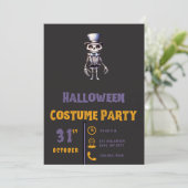 モダンな黒のハロウィンに合うおしゃれなスーツ姿のスケルトン 招待状 (スタンド正面)