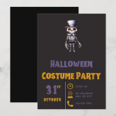 モダンな黒のハロウィンに合うおしゃれなスーツ姿のスケルトン 招待状 (正面/裏面)