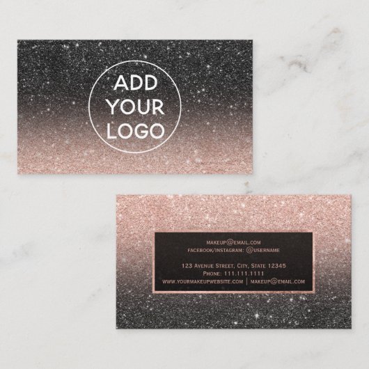 モダンな黒のバラの金ゴールドのグリッターのシックでグラデーションなロゴ 名刺 (正面/裏面)
