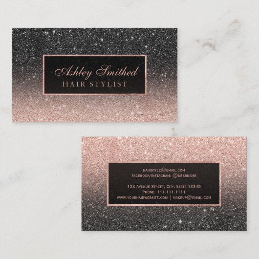 モダンな黒のバラの金ゴールドのグリッターのシックでグラデーションな毛 名刺 (正面/裏面)